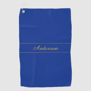 Elegant Gold Script on Navy Blue Background Golf Towel