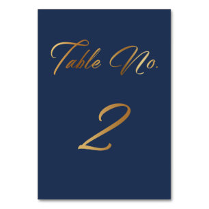 Elegant Gold Script on Navy Table Number 2 Card