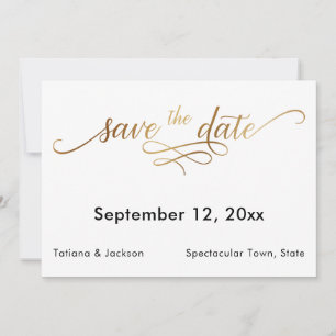 Elegant Gold Script on Simple Save the Date