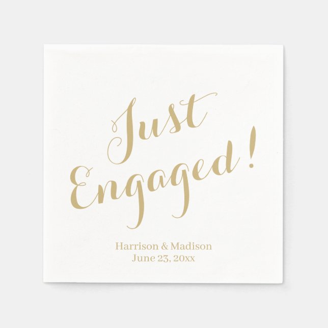 Elegant gold script personalised custom engagement napkin (Front)