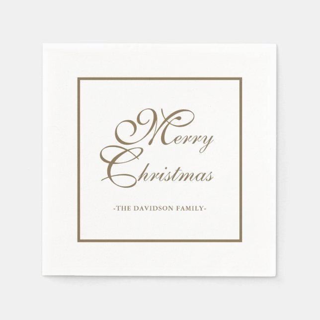 Elegant Gold Script Personalised White Christmas Napkin (Front)