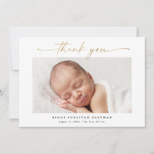 Elegant Gold Script Photo Baby Thank You Card