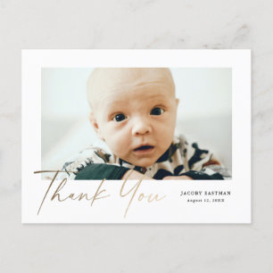 Elegant Gold Script Photo Baby Thank You Postcard
