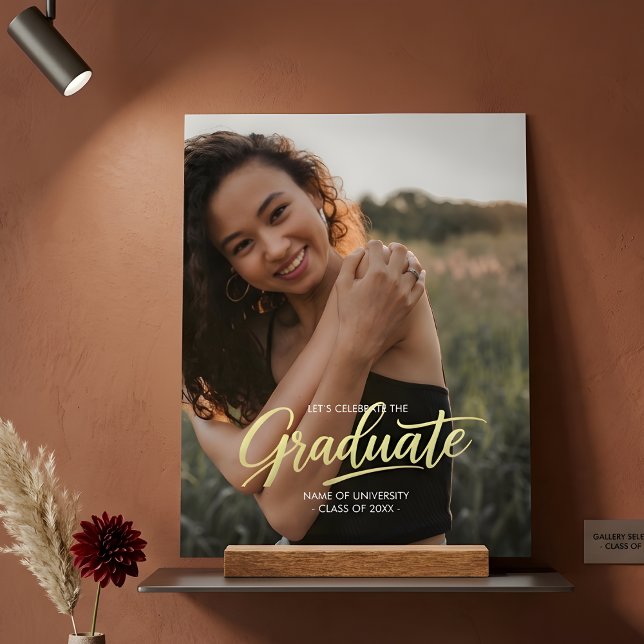 Elegant Gold Script Photo Graduation  Acrylic Sign (Creator Uploaded)