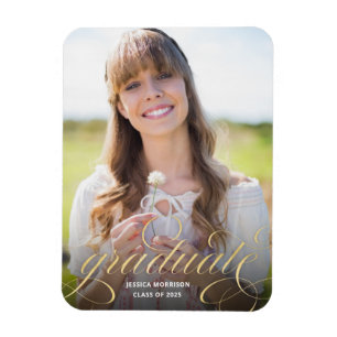 Elegant Gold Script Photo Graduation Announcement Magnet