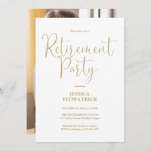 Elegant Gold Script Photo Retirement Party Invitation