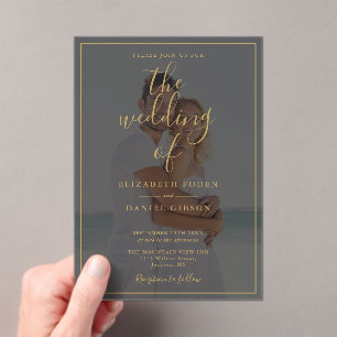 Elegant Gold Script Photo Wedding Acrylic Invitations