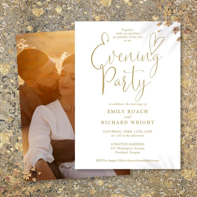 Elegant Gold Script Photo Wedding Evening Party Invitation (Elegant Gold Script Photo Wedding Evening Party Invitation)