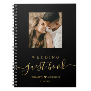 Elegant Gold Script Photo Wedding Guest Book