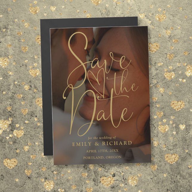 Elegant Gold Script Photo Wedding Save The Date Magnetic Invitation (Elegant Gold Script Photo Wedding Save The Date Magnetic Invitation)