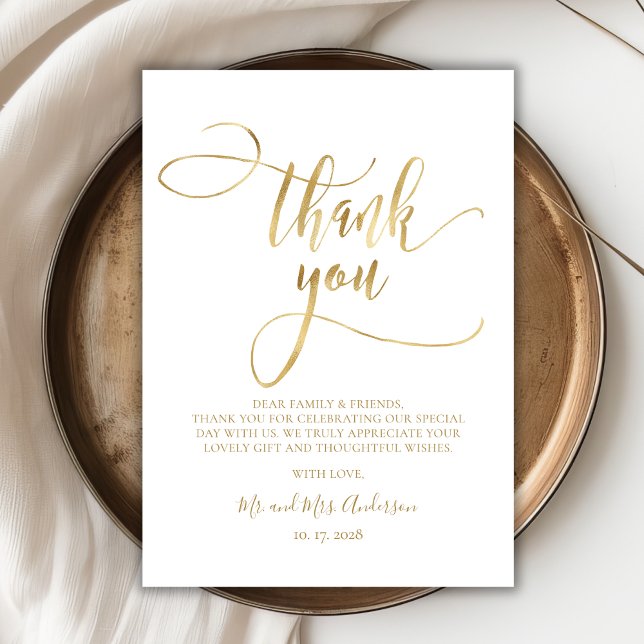 Elegant Gold Script Photo Wedding Thank You Card (Creator Uploaded)