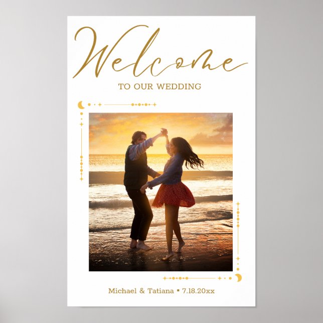 elegant gold script photo wedding welcome  poster (Front)