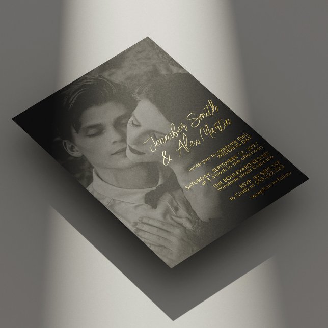 Elegant Gold Script Portrait Photo Wedding (Elegant Gold Script Portrait Photo Wedding Foil Invitation)