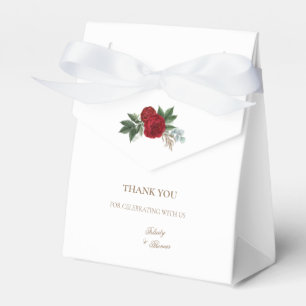 Elegant Gold Script Red Floral Thank You Favour Box
