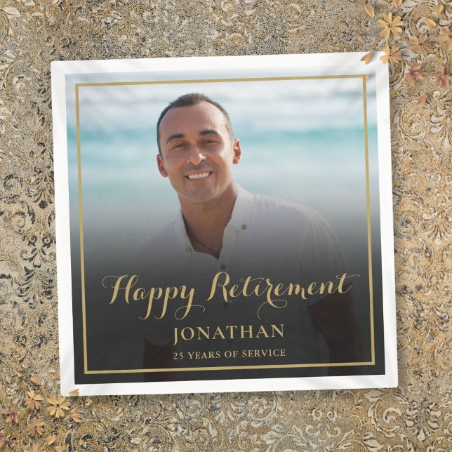 Elegant Gold Script Retirement Party Photo Napkin (Elegant Gold Script Retirement Party Photo Napkins)
