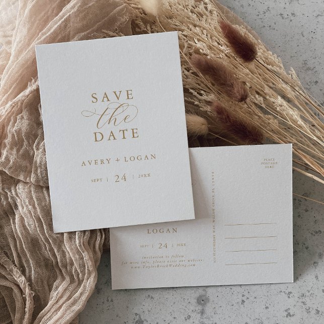 Elegant Gold Script Save the Date Invitation Postcard (Creator Uploaded)