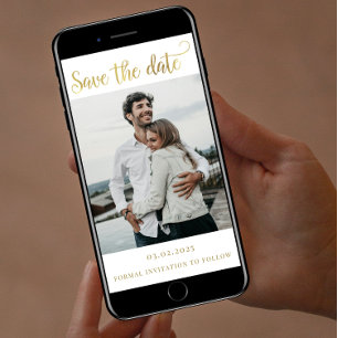 Elegant Gold Script Save the Date With Photo Invitation