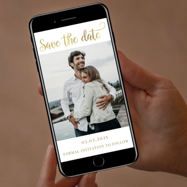 Elegant Gold Script Save the Date With Photo Invitation (Creator Uploaded)