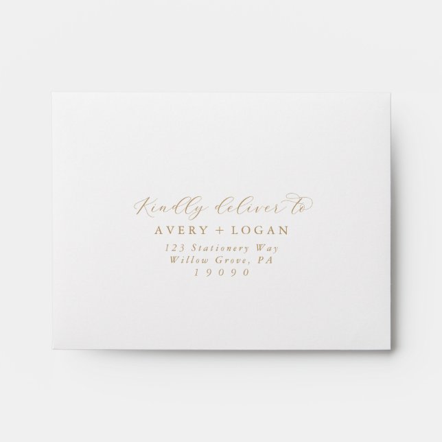 Elegant Gold Script Self-Addressed RSVP Envelope (Front)