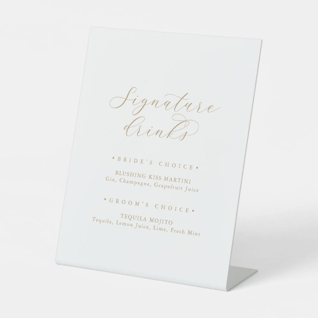 Elegant Gold Script Signature Drinks Sign (Front)