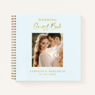 Elegant Gold Script Sky Blue Wedding Guestbook Notebook