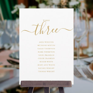 Elegant Gold Script Table Number 3 Seating Chart