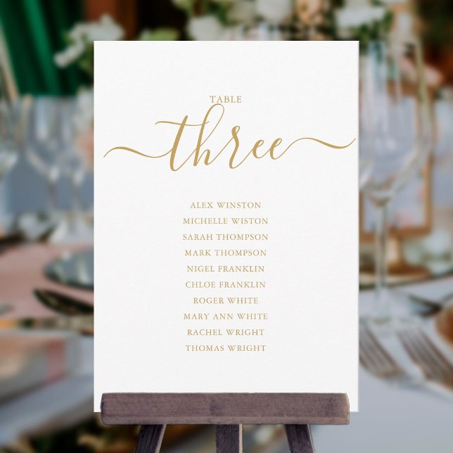 Elegant Gold Script Table Number 3 Seating Chart (Creator Uploaded)