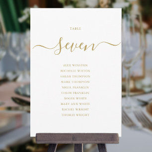 Elegant Gold Script Table Number 7 Seating Chart