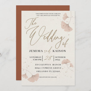 Elegant Gold Script Terracotta Wedding Invitation
