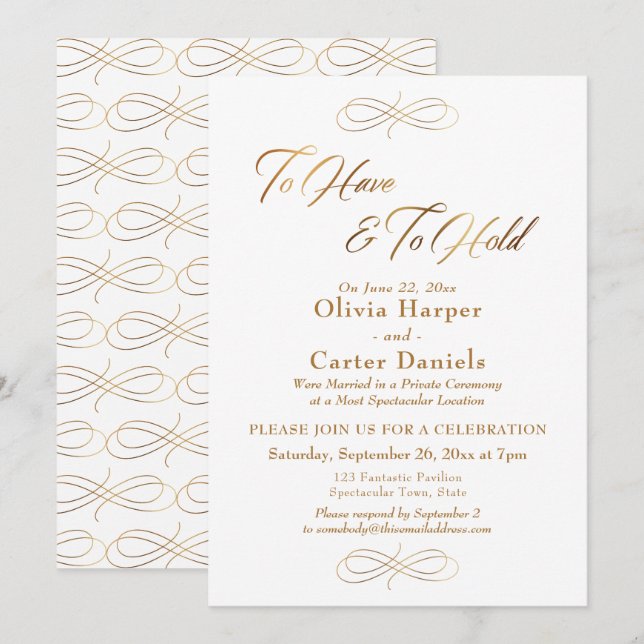 Elegant Gold Script To Have & To Hold Reception Invitation (Front/Back)