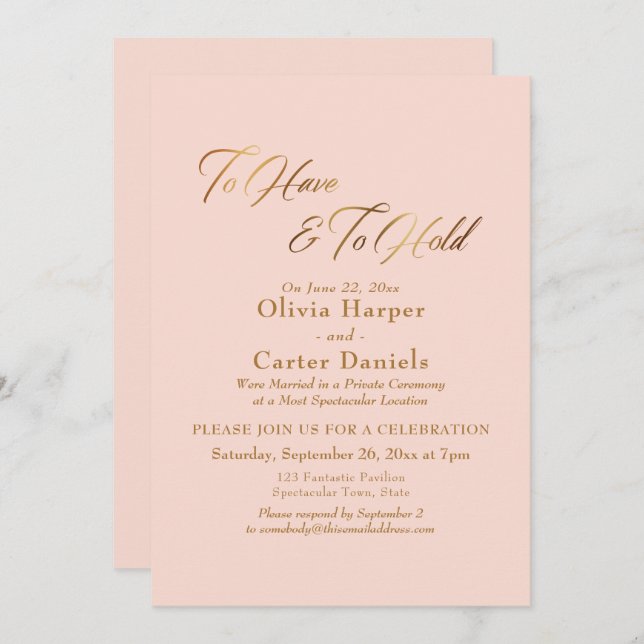 Elegant Gold Script To Have & To Hold Reception Invitation (Front/Back)