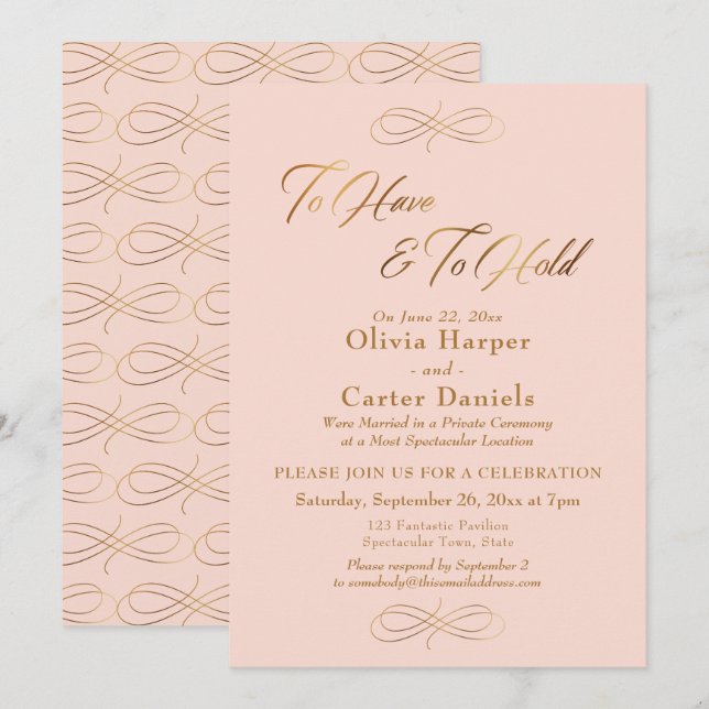 Elegant Gold Script To Have & To Hold Reception Invitation (Front/Back)