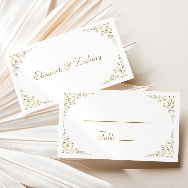 Elegant Gold Script Vintage Botanical Wedding Place Card (Creator Uploaded)
