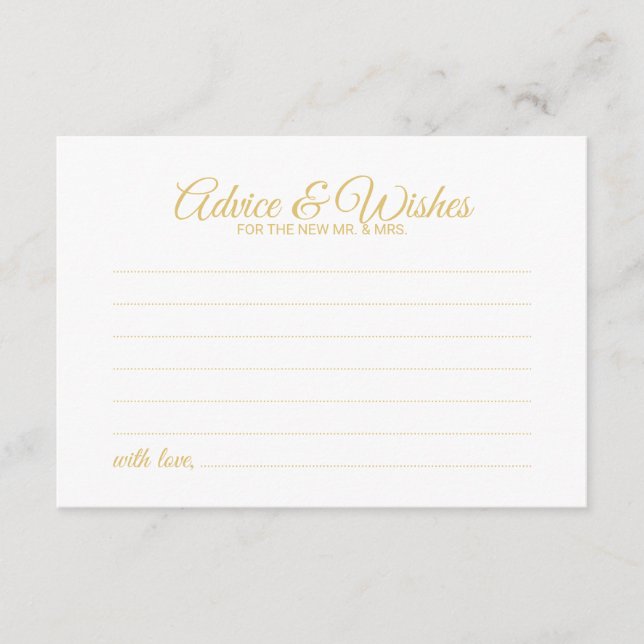 Elegant Gold Script Wedding Advice and Wishes Card (Front)