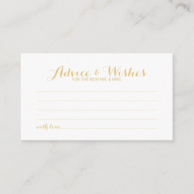 Elegant Gold Script Wedding Advice and Wishes Card (Front)