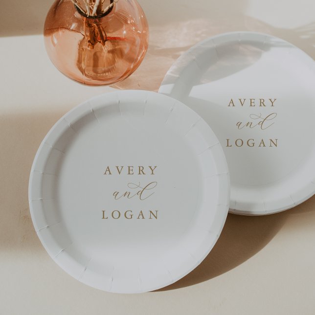 Elegant Gold Script Wedding Cake Paper Plate (Creator Uploaded)