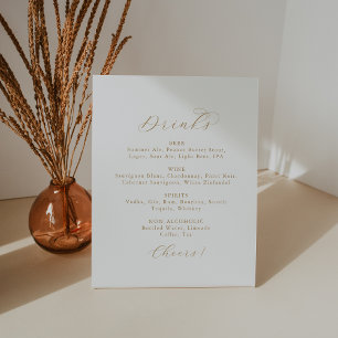 Elegant Gold Script Wedding Drinks Menu Sign