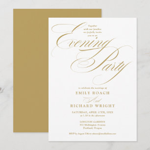 Elegant Gold Script Wedding Evening Party Invitation
