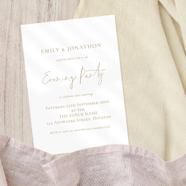 Elegant Gold Script Wedding Evening Party Invitation (For your evening guests, an elegant design with gold script available digitally or printed.)
