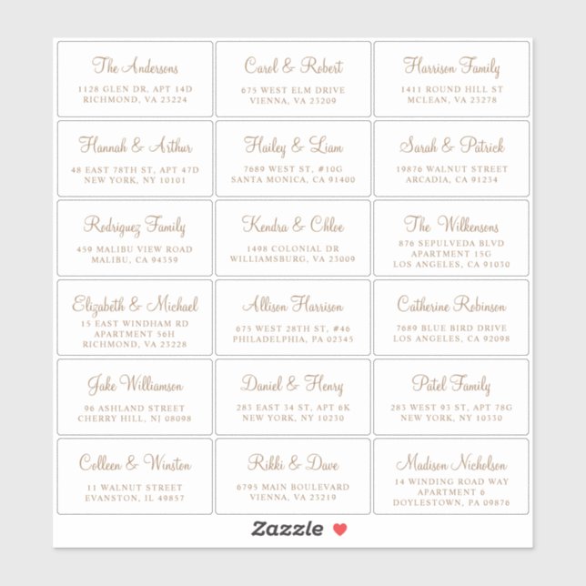 Elegant Gold Script Wedding Guest Address (Sheet)