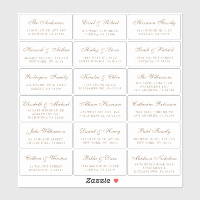Elegant Gold Script Wedding Guest Address Labels (Sheet)