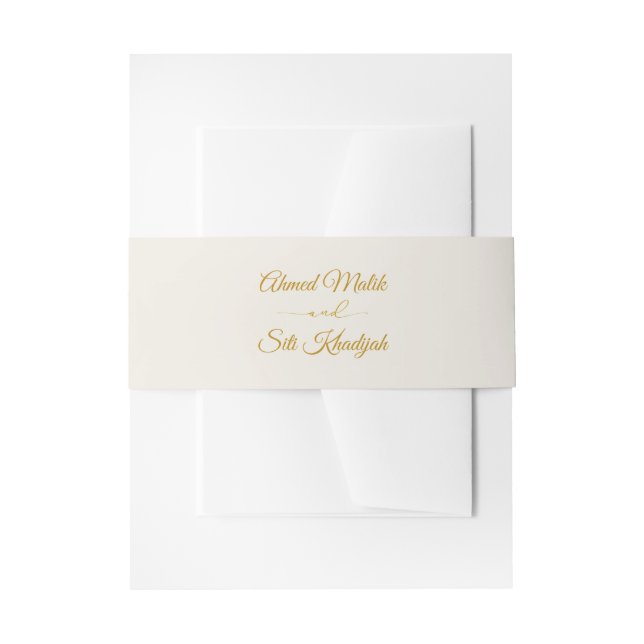 Elegant Gold Script Wedding Invitation Belly Band (Front Example)