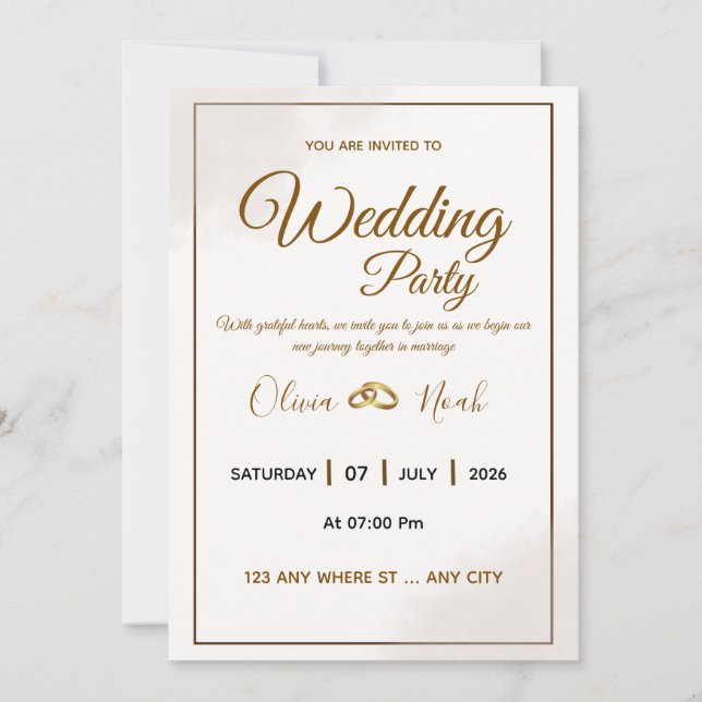 Elegant Gold Script Wedding Invitation Card (Front)