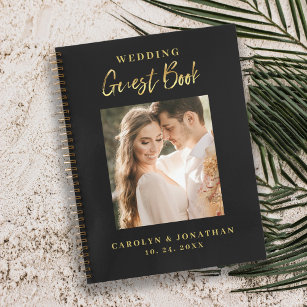 Elegant Gold Script Wedding Photo Guestbook  Notebook