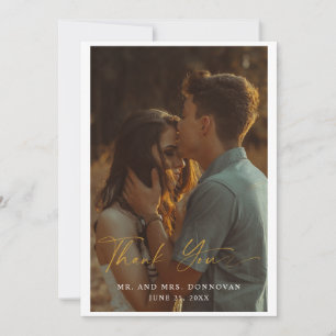 Elegant Gold Script Wedding Photo Thank You Cards