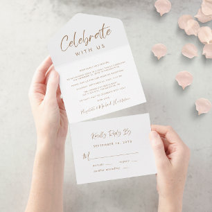 Elegant Gold Script Wedding Reception All In One Invitation