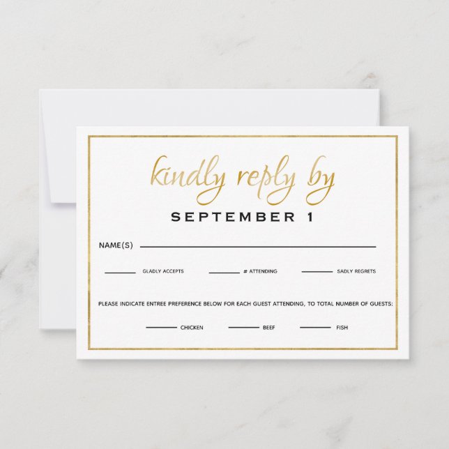 Elegant Gold Script Wedding/Reception RSVP Card (Front)