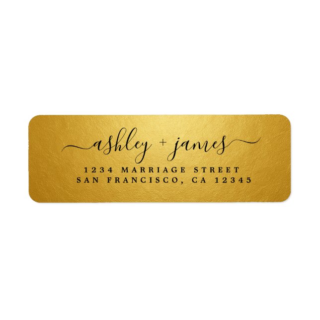 Elegant Gold Script Wedding Return Address Return Address Label (Front)