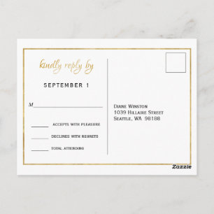 Elegant Gold Script Wedding RSVP Postcard