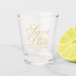 Elegant Gold Script Wedding Save the Date Shot Glass